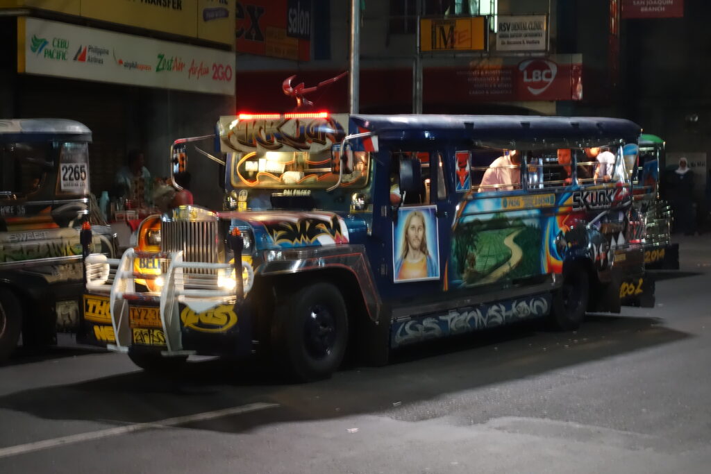 Jeepneys are the main form of public transportation in the Philippines.