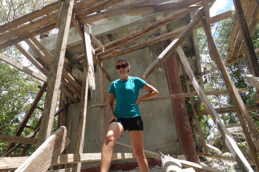 The remains of a lookout tower destroyed by the 2013 Bohol earthquake. The wood is there as scaffolding because surprisingly the tower was being rebuilt (or at least torn down) while we were there.
