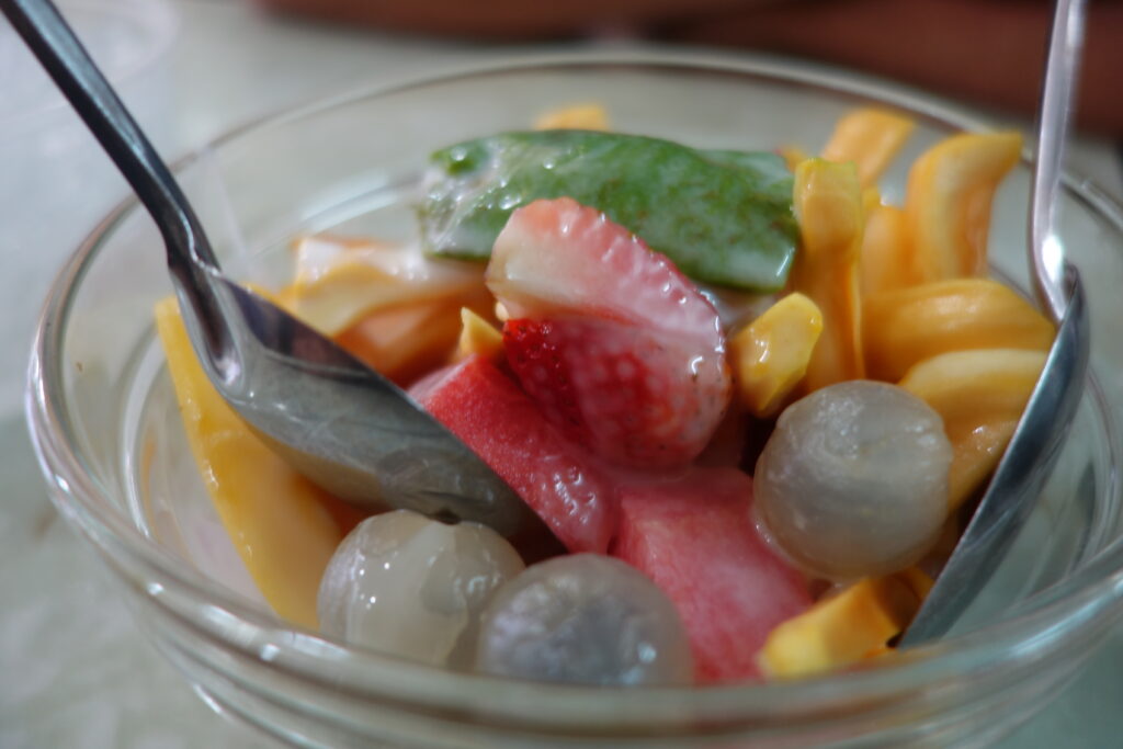 We had a mixed fruit dessert in Hanoi that included longans.
