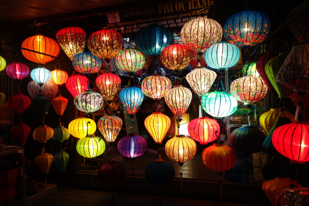 Lanterns being sold at the market in Hoi An.
