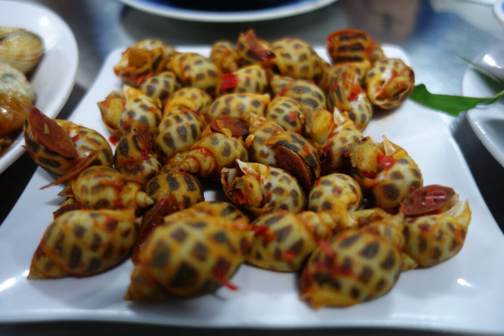 Ốc hương rang muối ớt - fried areola Babylon sea snail with chili and salt
