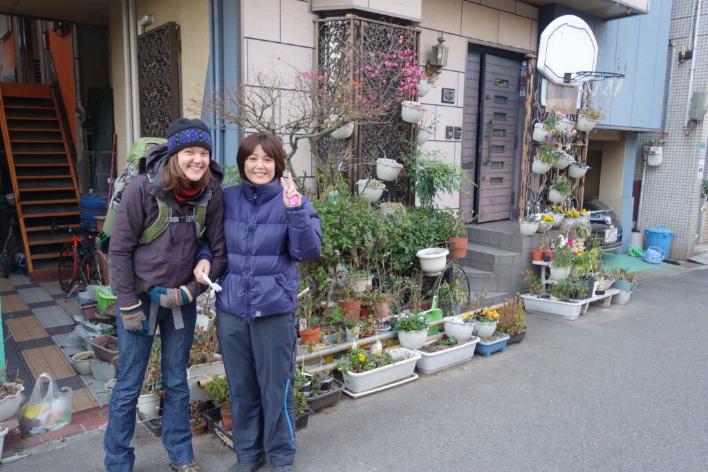 Amy with our Osaka Airbnb host Katsuura.