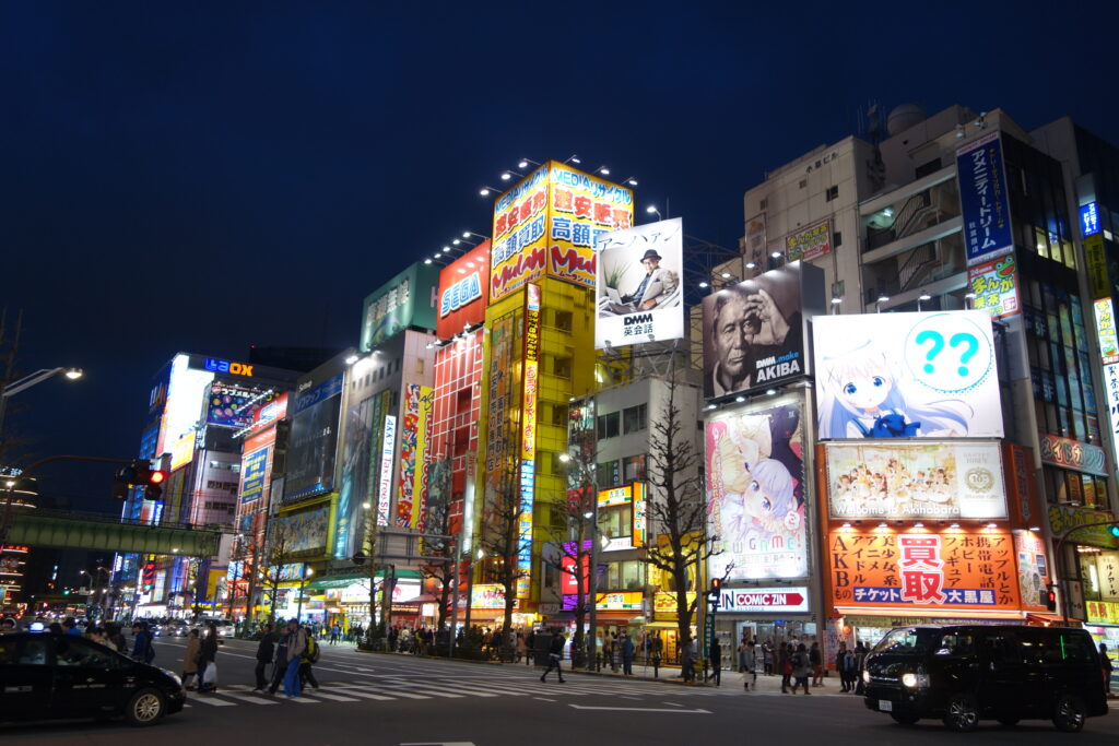 Akihabara tech district at night.