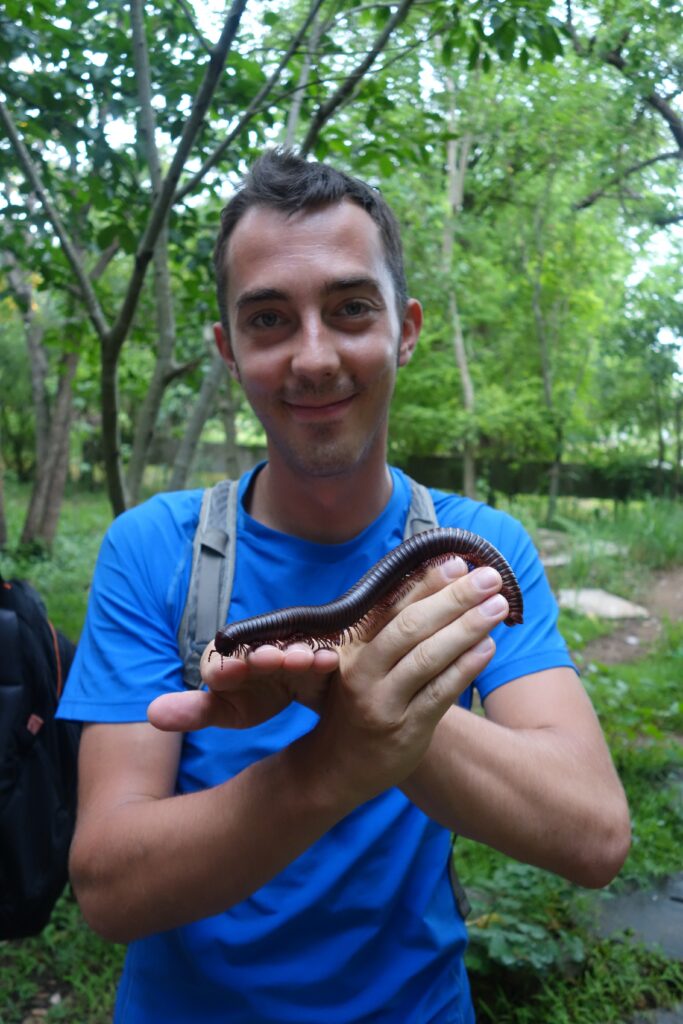 Jon is a natural handling the millipede! 