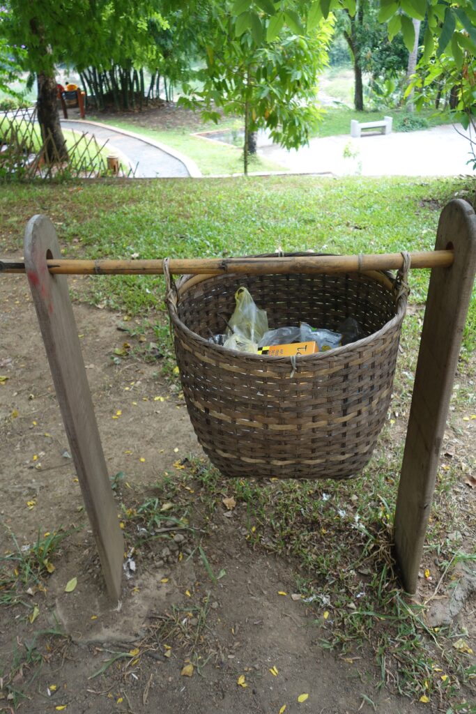 Cute trash baskets along the road.
