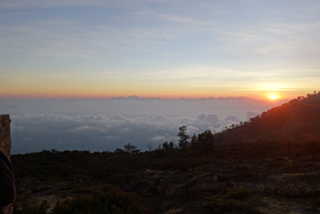 The sunrise viewed from the crater rim.