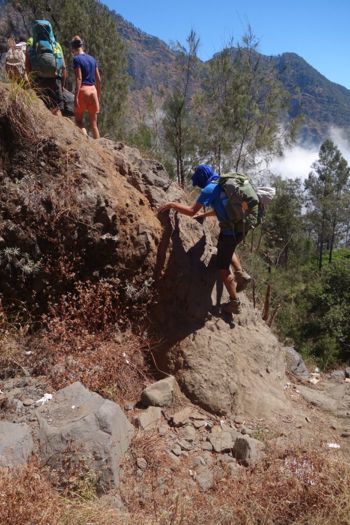 Jon scrambling at Rinjani.