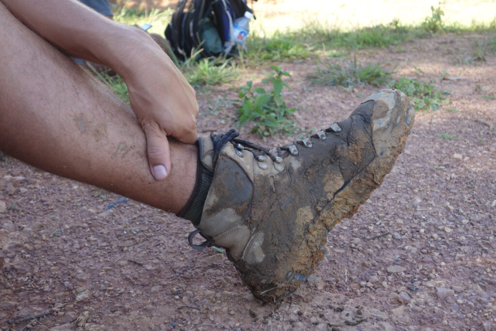Muddy shoes from trekking.